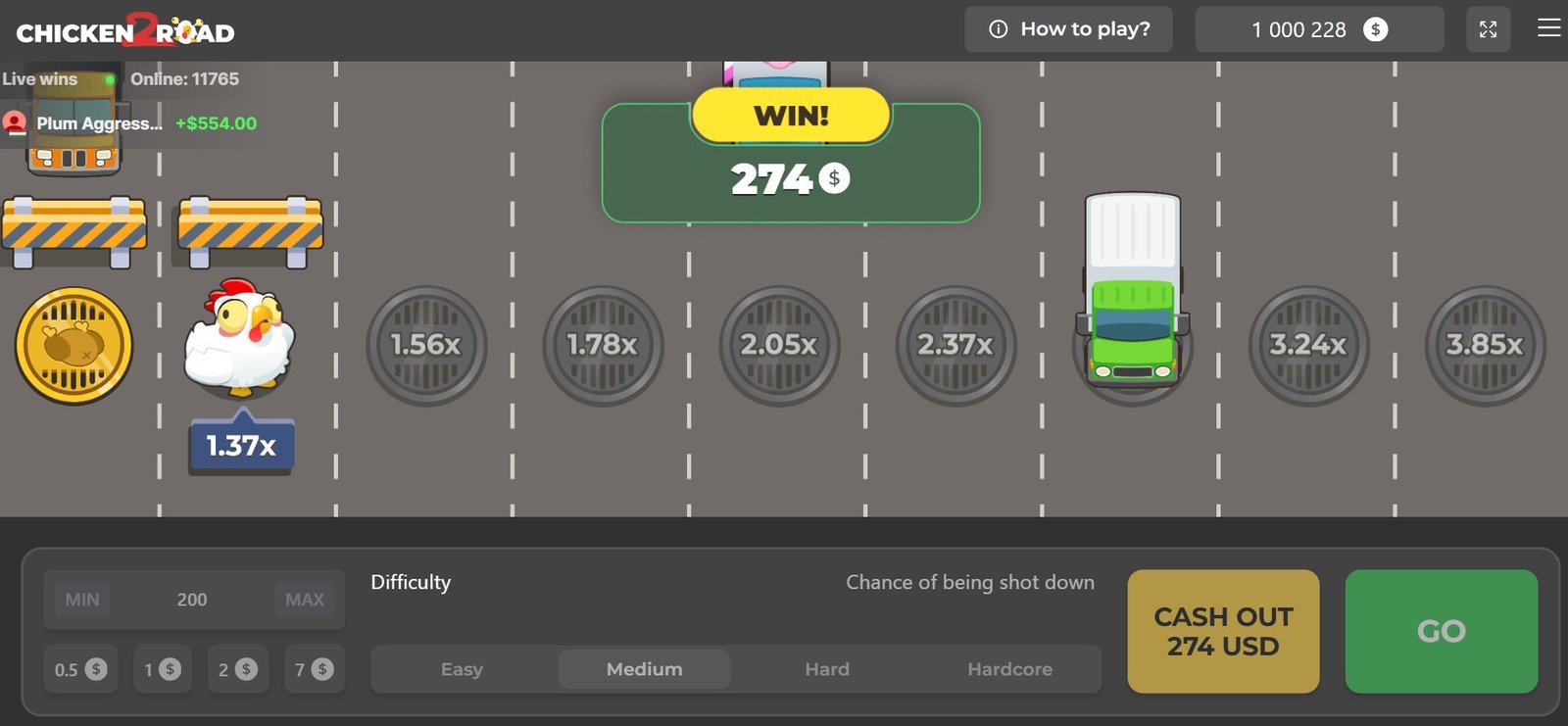 Chicken Road 2 demo grátis gameplay com galinha a atravessar estrada e multiplicadores